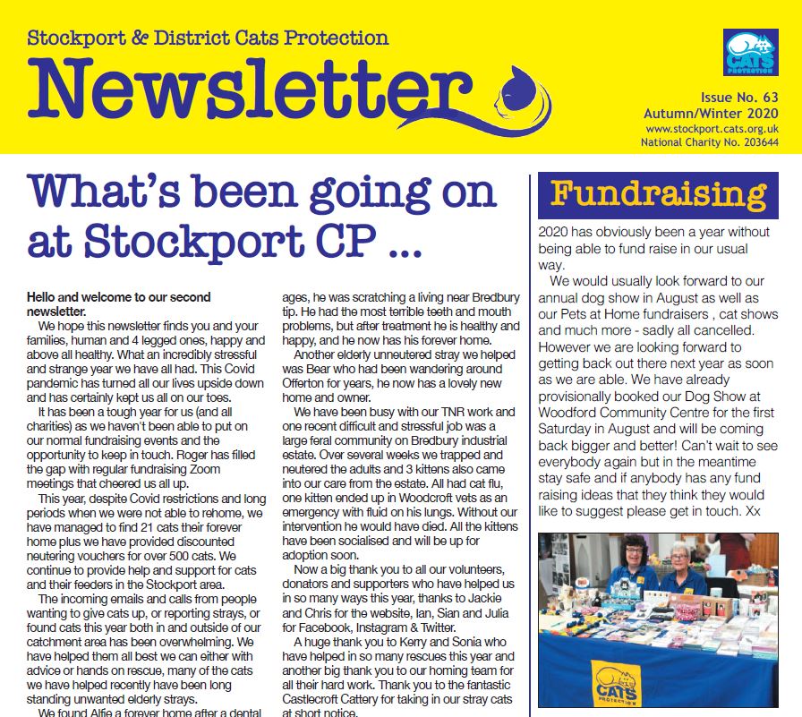 Stockport Cats Protection Latest Newsletter